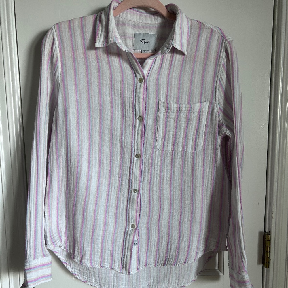 White with rainbow stripes Muslin button up